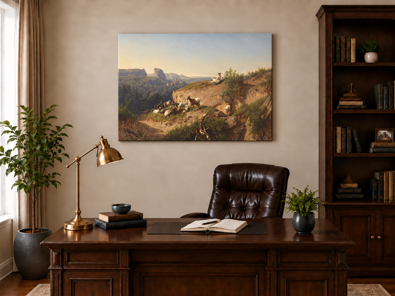 Landscape Oil Painting - Mountain Pastoral & Shepherdess