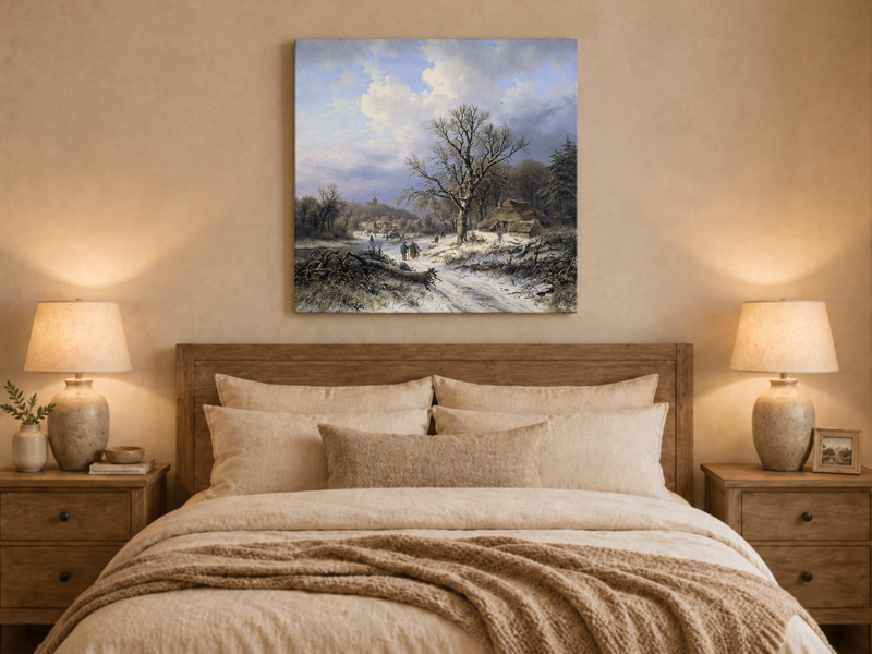 Peinture à l'huile de paysage - Rivière printanière avec pêcheur et arbres