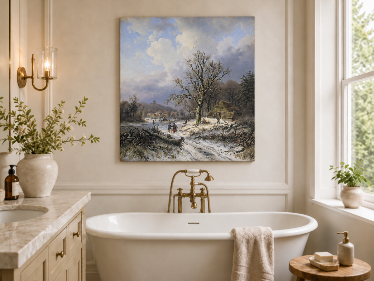 Peinture à l'huile de paysage - Rivière printanière avec pêcheur et arbres