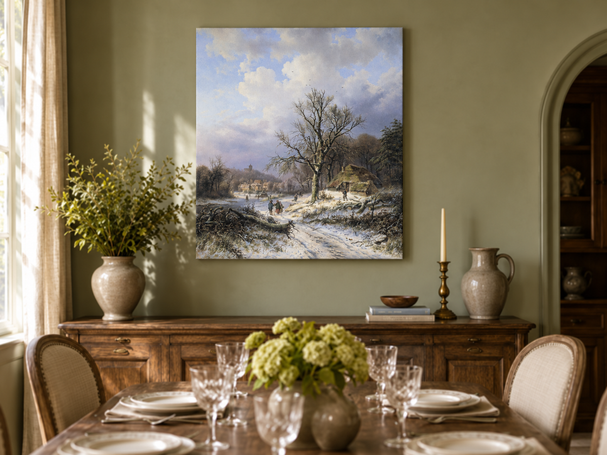 Peinture à l'huile de paysage - Rivière printanière avec pêcheur et arbres