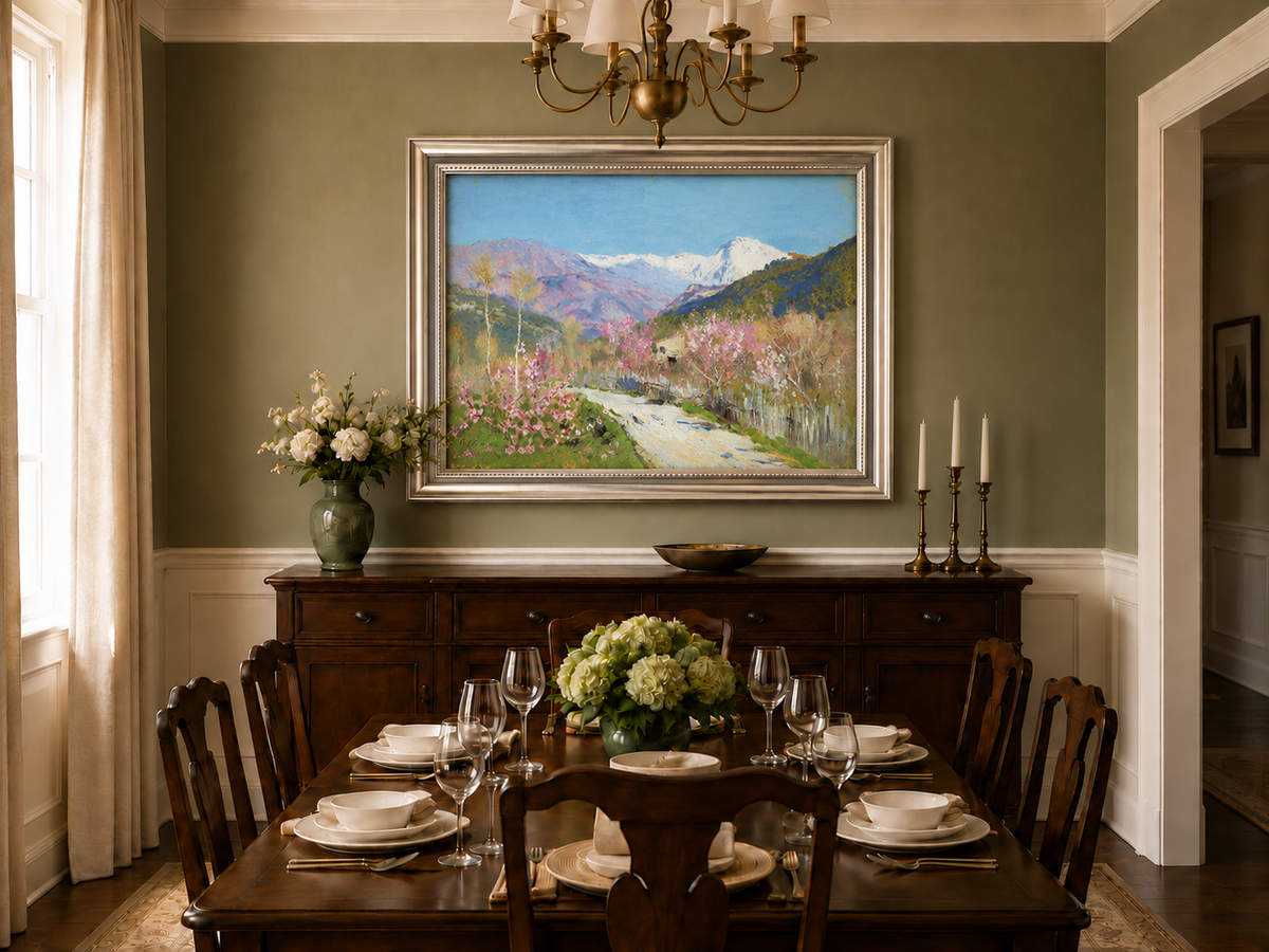 Landscape Oil Painting - Spring Blossom Mountain Landscape