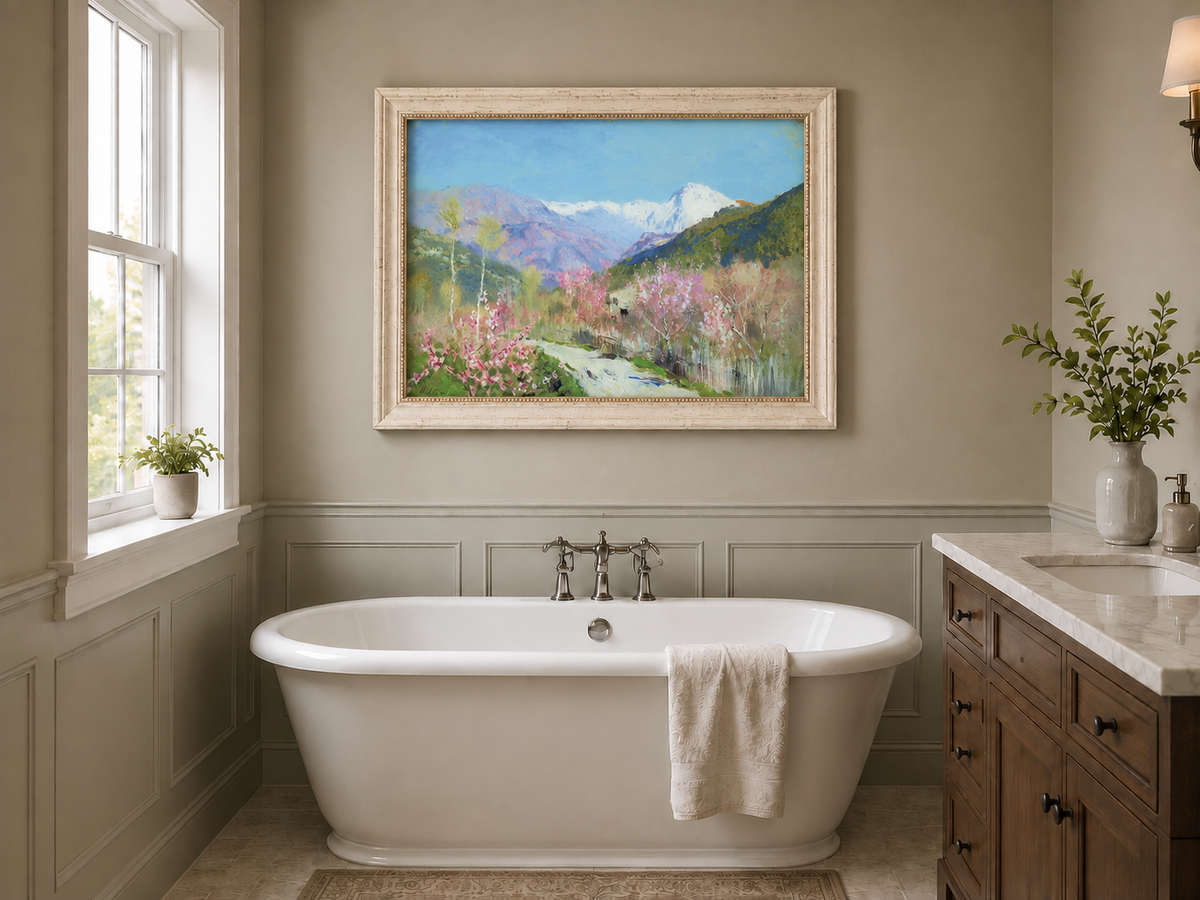 Landscape Oil Painting - Spring Blossom Mountain Landscape