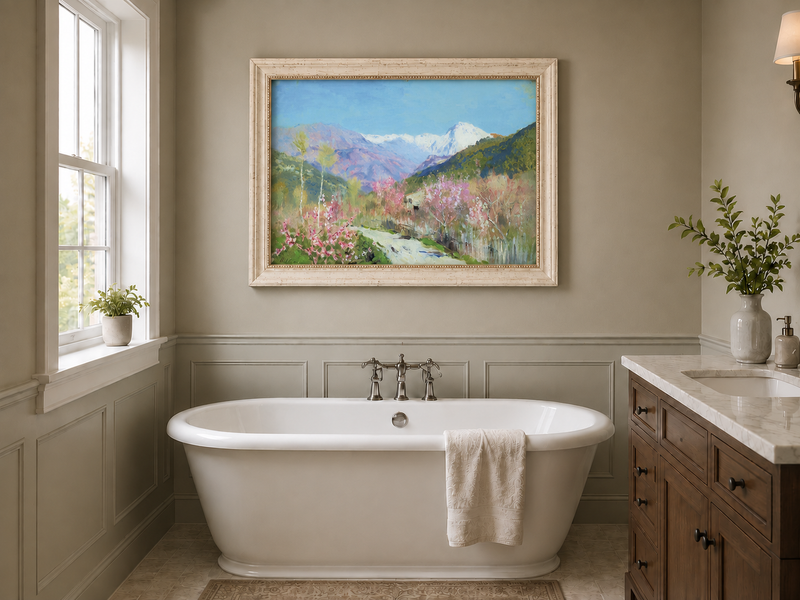 Landscape Oil Painting - Spring Blossom Mountain Landscape