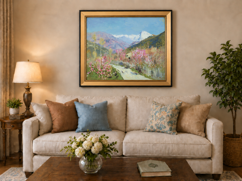 Landscape Oil Painting - Spring Blossom Mountain Landscape