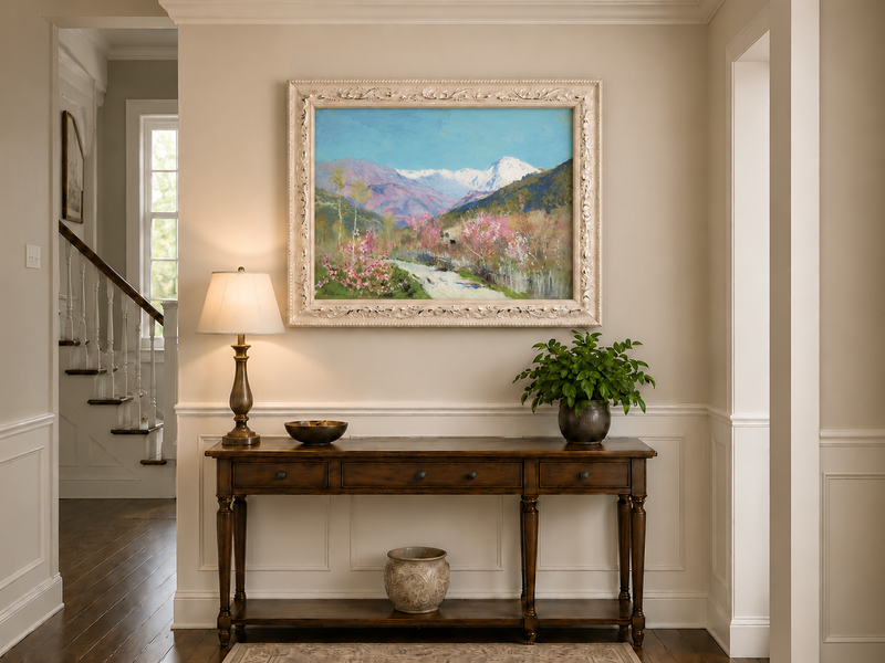 Landscape Oil Painting - Spring Blossom Mountain Landscape