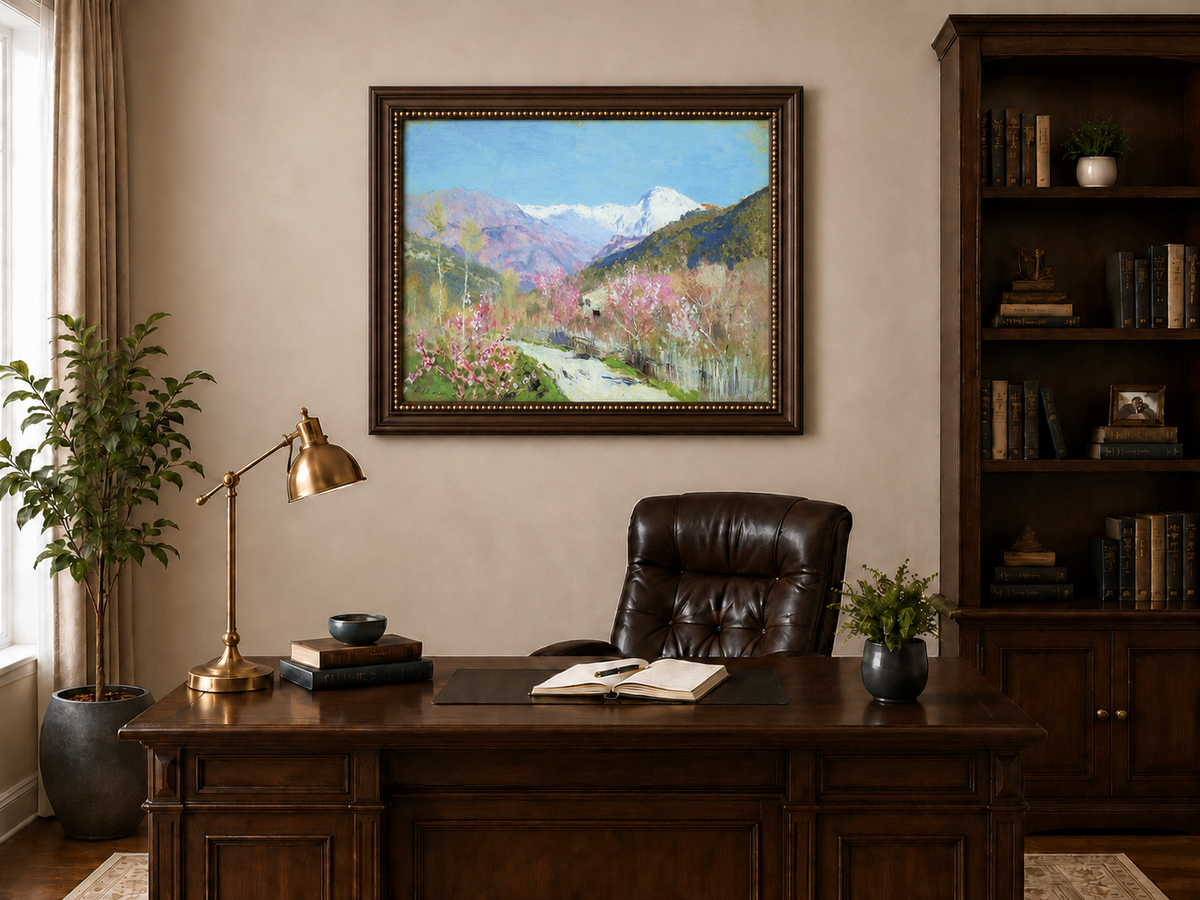 Landscape Oil Painting - Spring Blossom Mountain Landscape