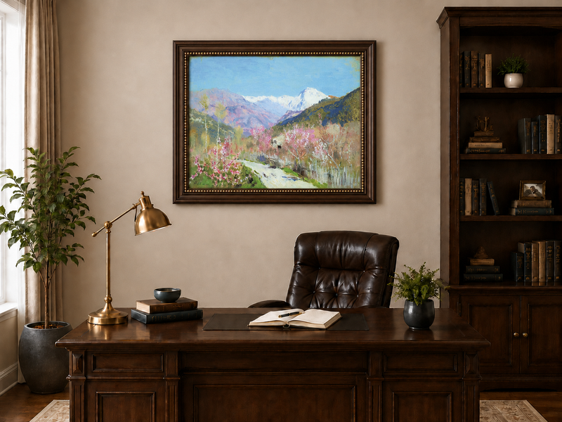 Landscape Oil Painting - Spring Blossom Mountain Landscape