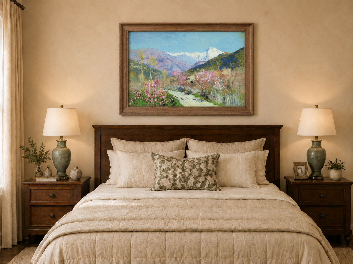 Landscape Oil Painting - Spring Blossom Mountain Landscape