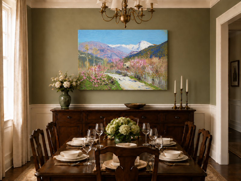 Landscape Oil Painting - Spring Blossom Mountain Landscape