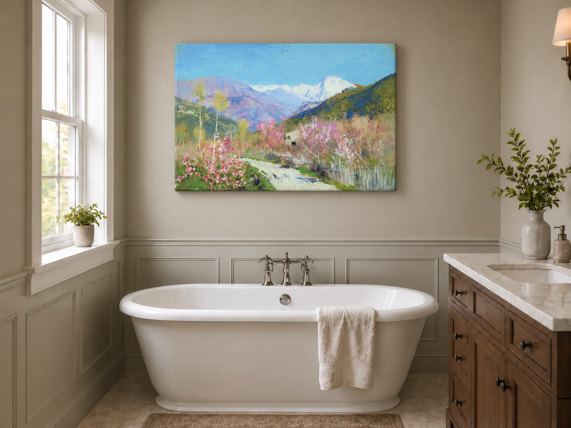 Landscape Oil Painting - Spring Blossom Mountain Landscape
