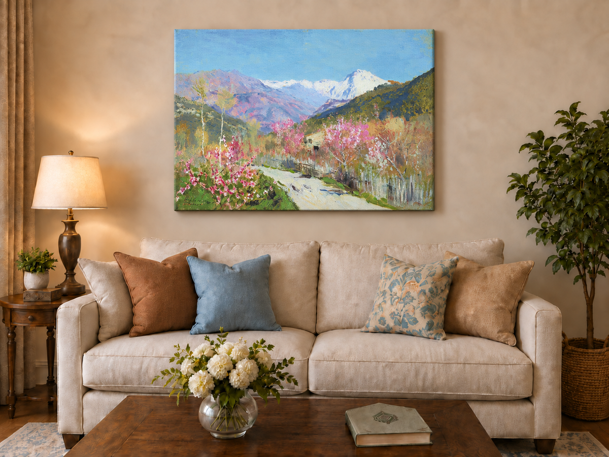 Landscape Oil Painting - Spring Blossom Mountain Landscape