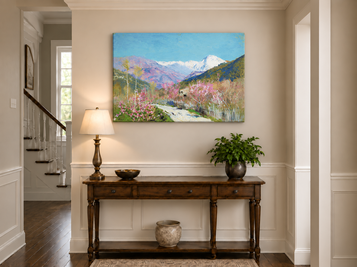 Landscape Oil Painting - Spring Blossom Mountain Landscape