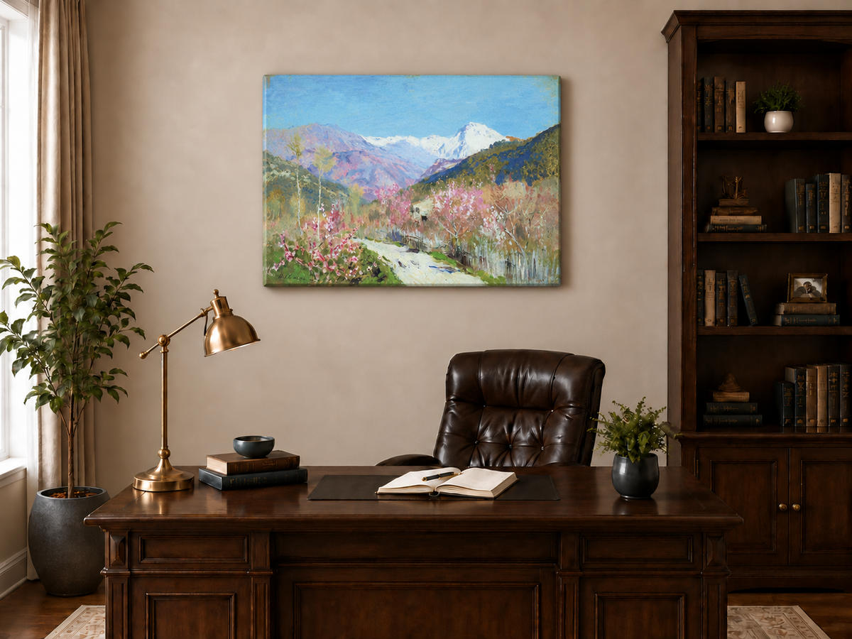 Landscape Oil Painting - Spring Blossom Mountain Landscape