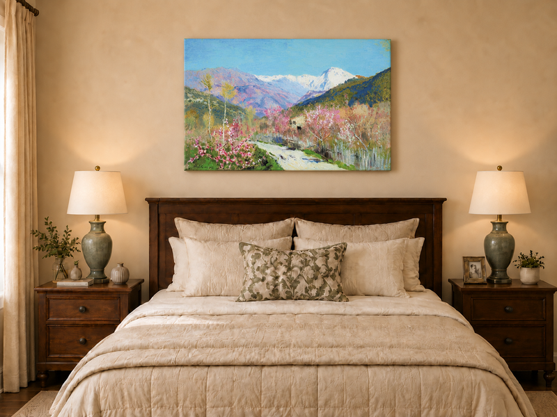 Landscape Oil Painting - Spring Blossom Mountain Landscape