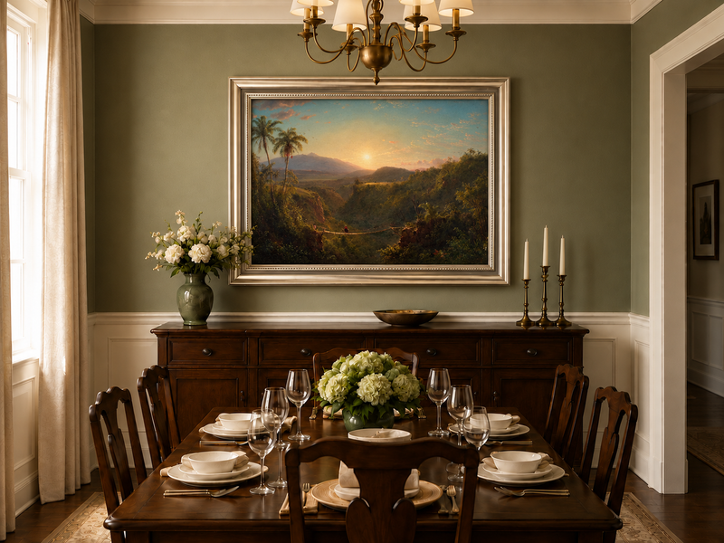 Landscape Oil Painting - Tropical Valley Sunset Bridge View
