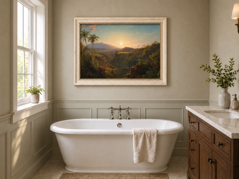 Landscape Oil Painting - Tropical Valley Sunset Bridge View