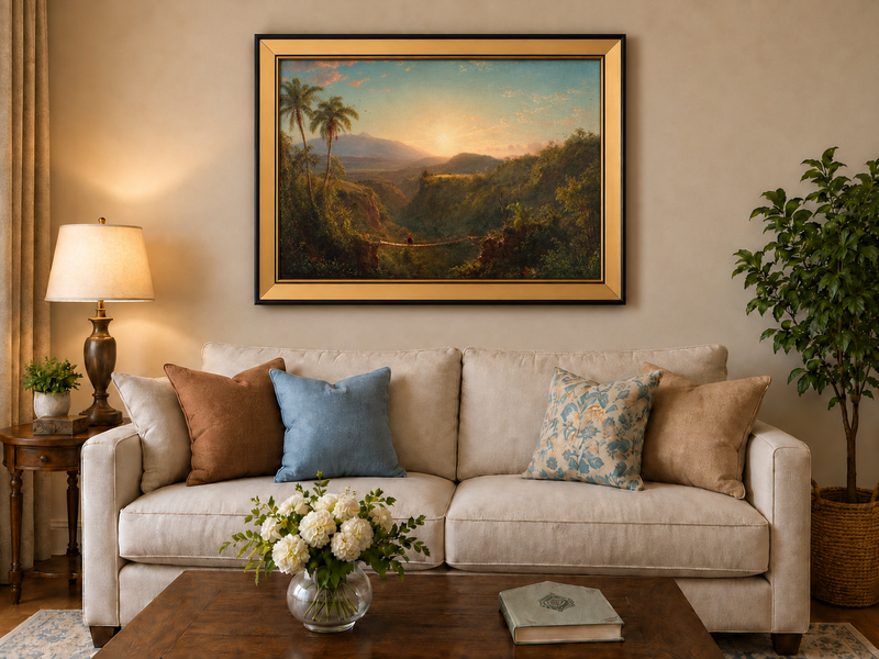 Landscape Oil Painting - Tropical Valley Sunset Bridge View