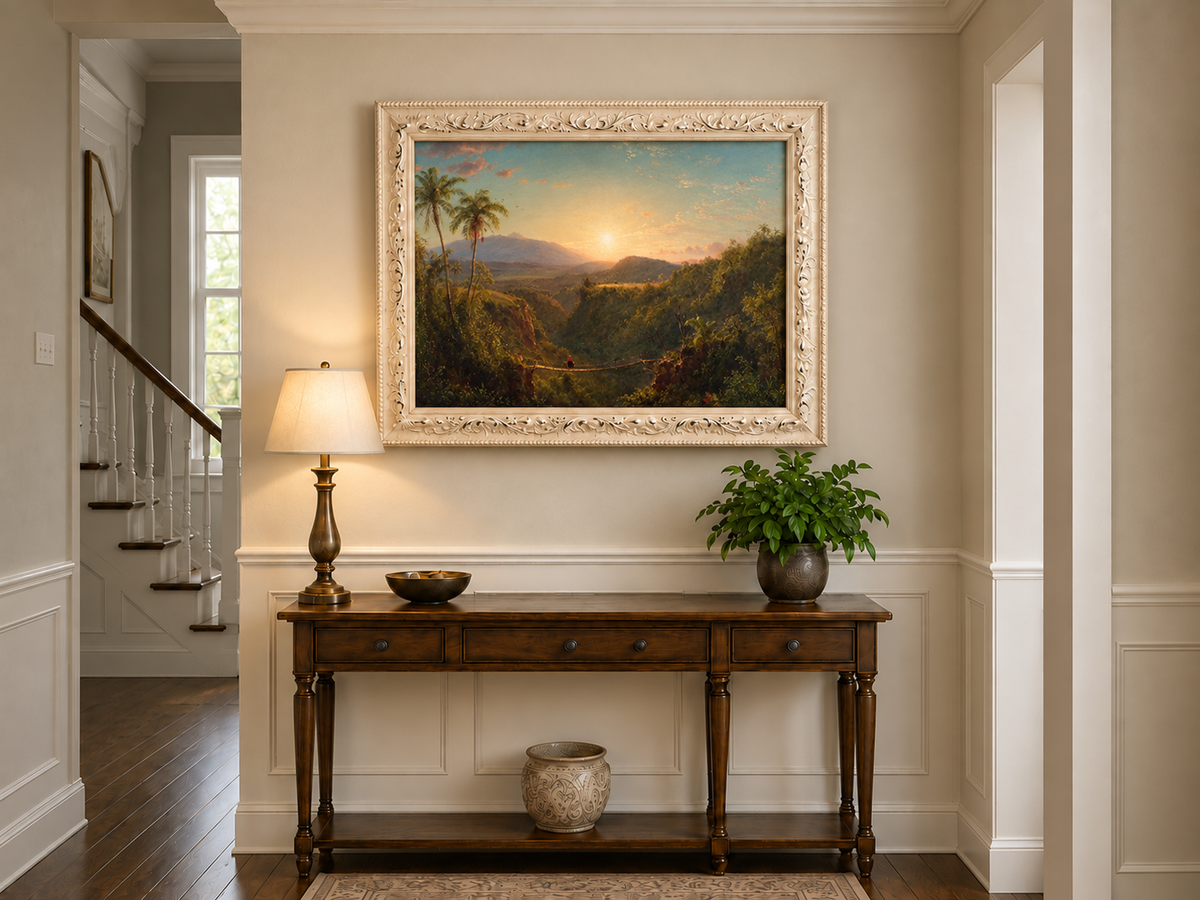 Landscape Oil Painting - Tropical Valley Sunset Bridge View