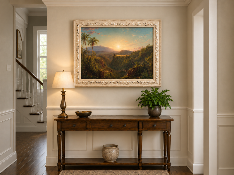 Landscape Oil Painting - Tropical Valley Sunset Bridge View