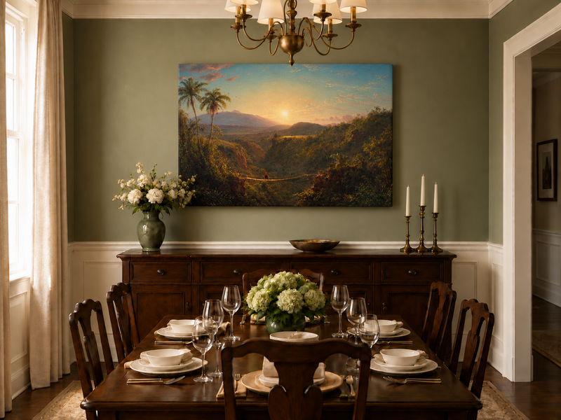 Landscape Oil Painting - Tropical Valley Sunset Bridge View