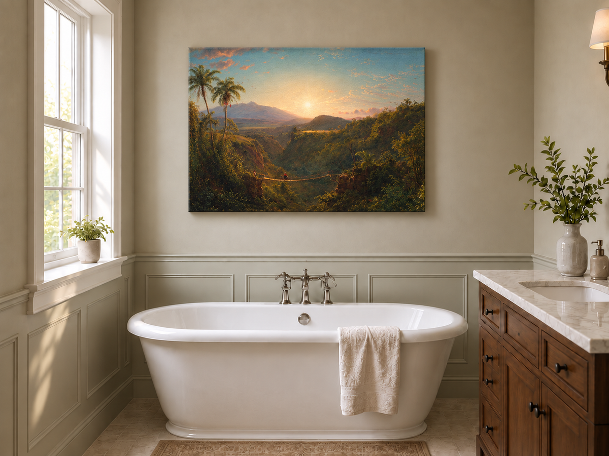 Landscape Oil Painting - Tropical Valley Sunset Bridge View