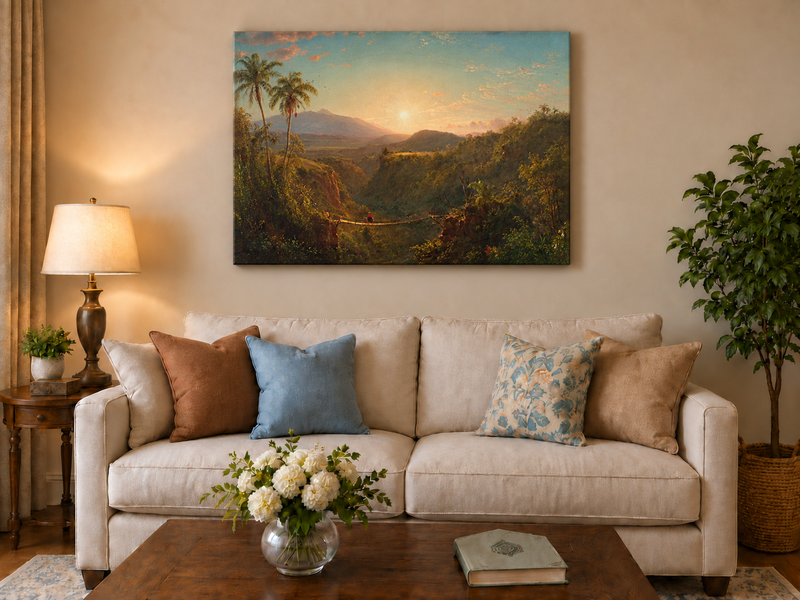 Landscape Oil Painting - Tropical Valley Sunset Bridge View