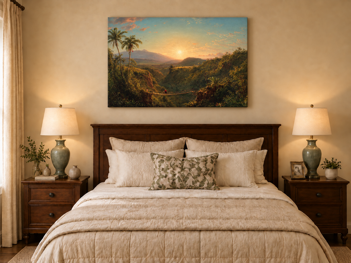 Landscape Oil Painting - Tropical Valley Sunset Bridge View