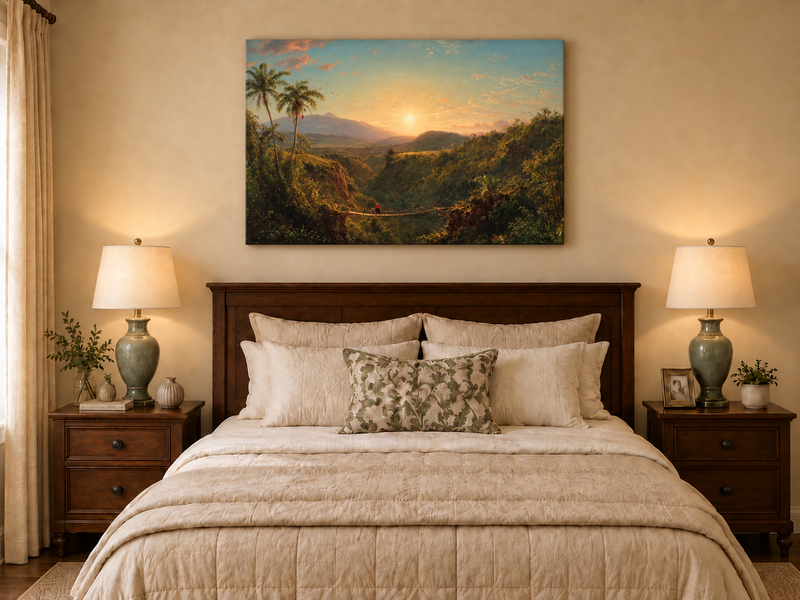 Landscape Oil Painting - Tropical Valley Sunset Bridge View