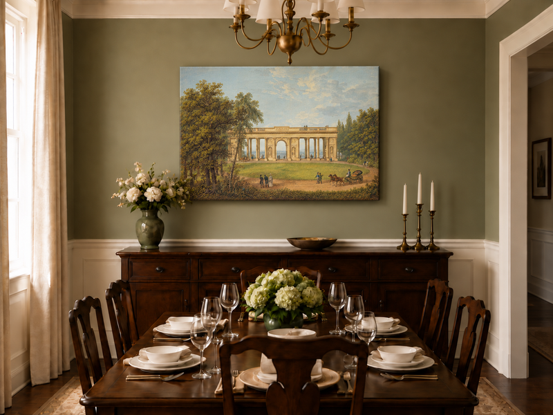 Landscape Oil Painting - Classical Colonnade Park View