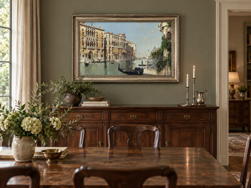 Landscape Oil Painting - Venetian Canal with Gondolas and Palaces
