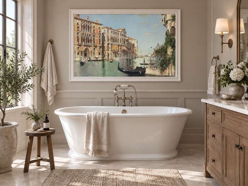 Landscape Oil Painting - Venetian Canal with Gondolas and Palaces