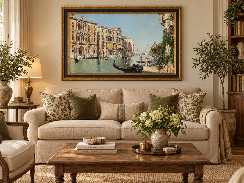 Landscape Oil Painting - Venetian Canal with Gondolas and Palaces