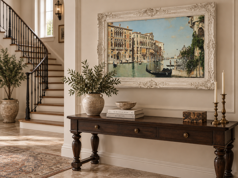 Landscape Oil Painting - Venetian Canal with Gondolas and Palaces