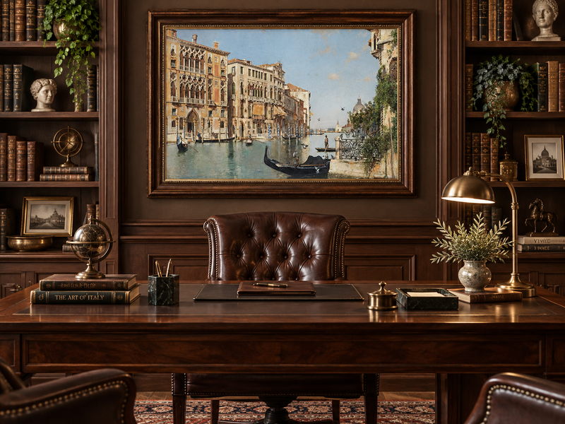 Landscape Oil Painting - Venetian Canal with Gondolas and Palaces