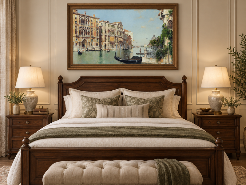 Landscape Oil Painting - Venetian Canal with Gondolas and Palaces