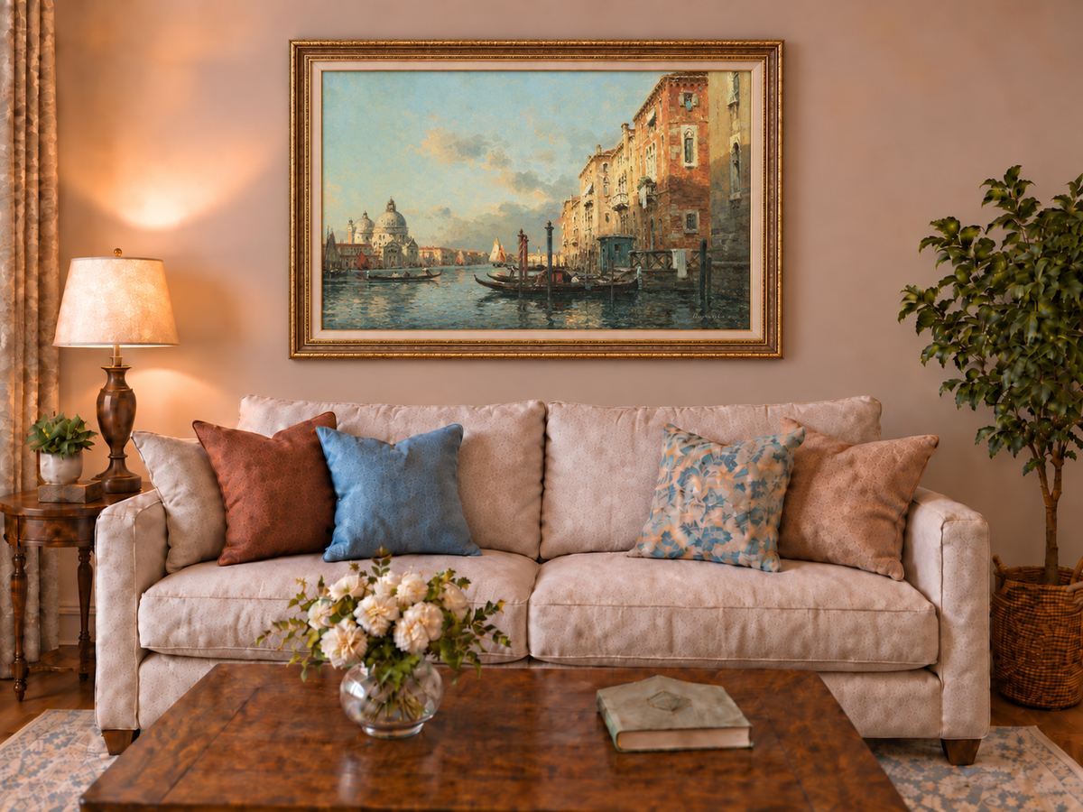Landschaftsölgemälde – Canal Grande in der Abenddämmerung, Venedig Gondeln