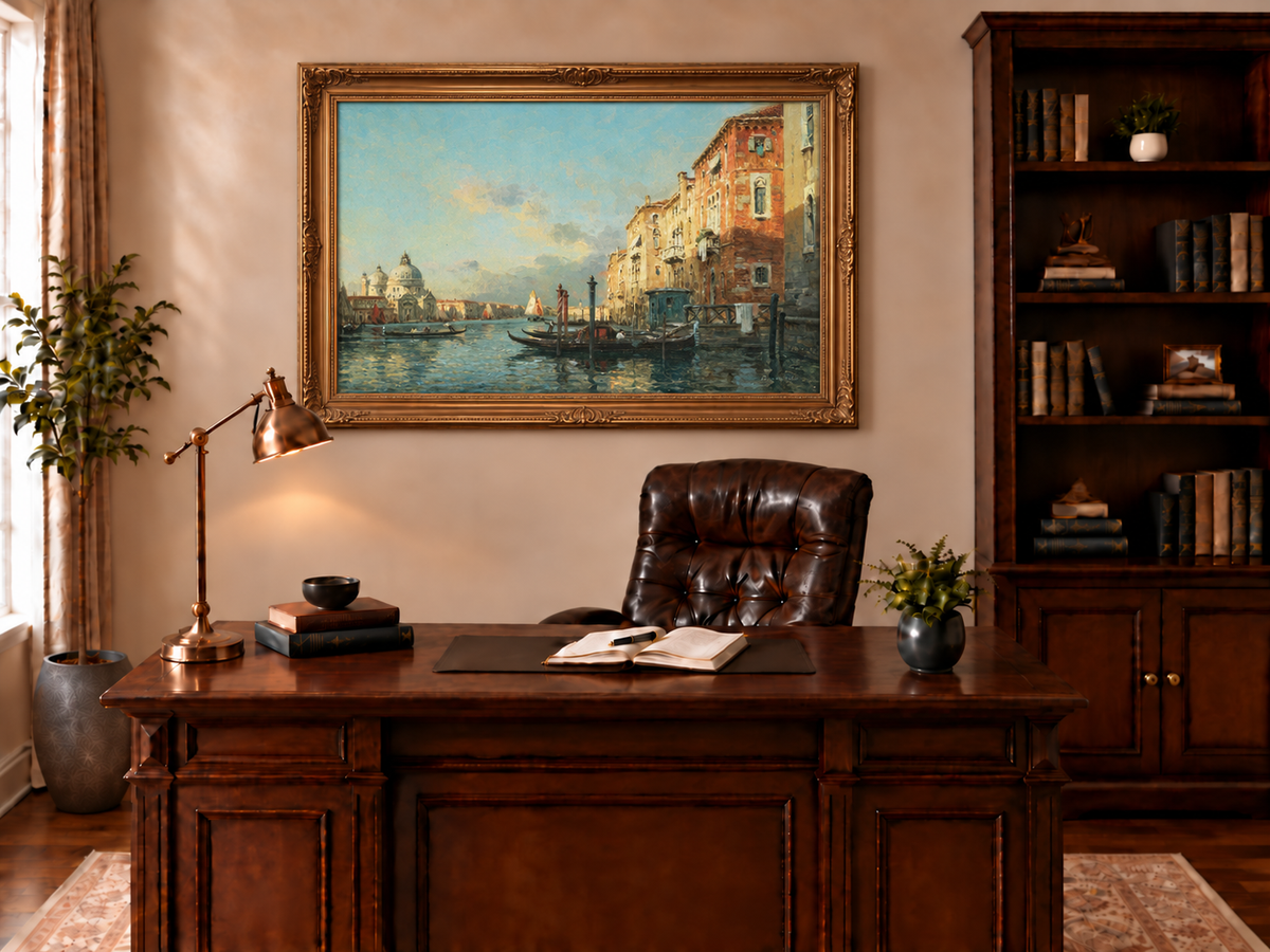 Landschaftsölgemälde – Canal Grande in der Abenddämmerung, Venedig Gondeln
