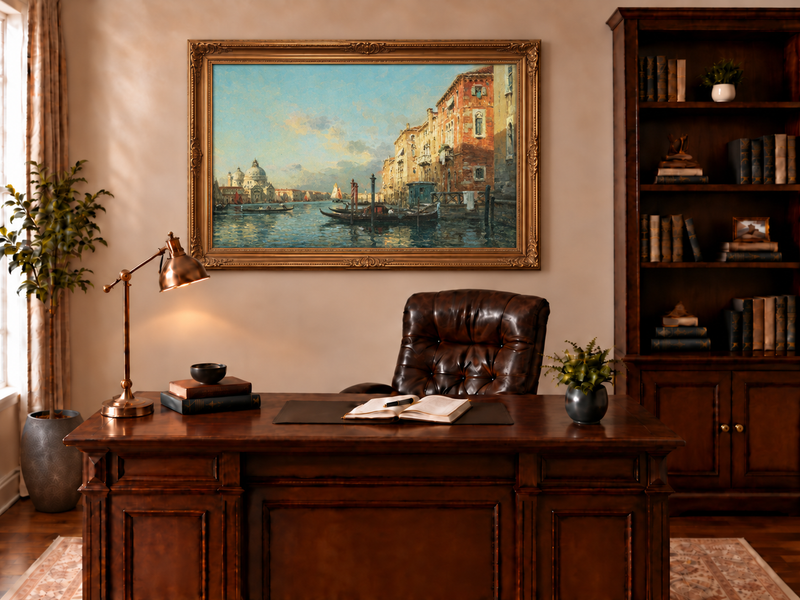 Landschaftsölgemälde – Canal Grande in der Abenddämmerung, Venedig Gondeln