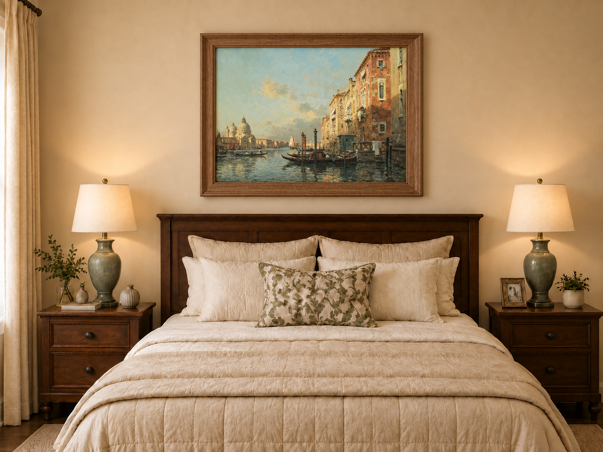 Landschaftsölgemälde – Canal Grande in der Abenddämmerung, Venedig Gondeln