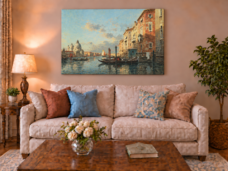 Landschaftsölgemälde – Canal Grande in der Abenddämmerung, Venedig Gondeln