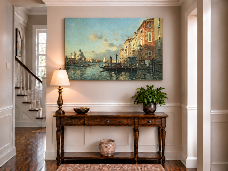 Landschaftsölgemälde – Canal Grande in der Abenddämmerung, Venedig Gondeln