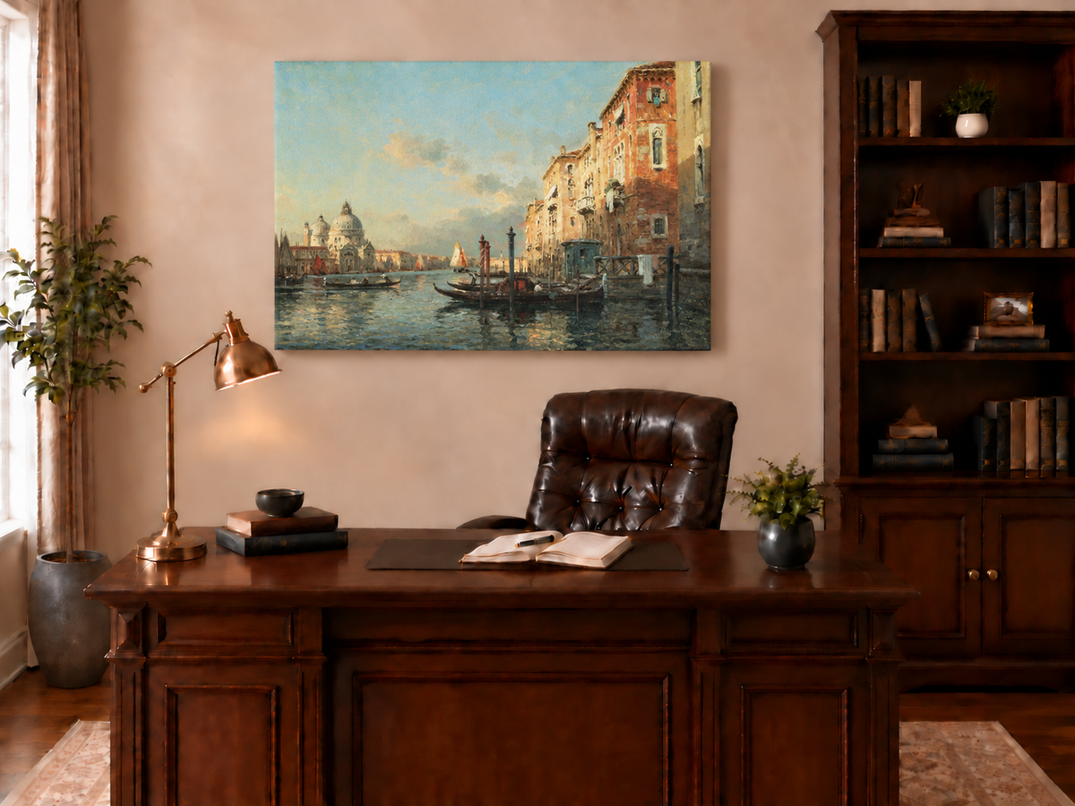 Landschaftsölgemälde – Canal Grande in der Abenddämmerung, Venedig Gondeln