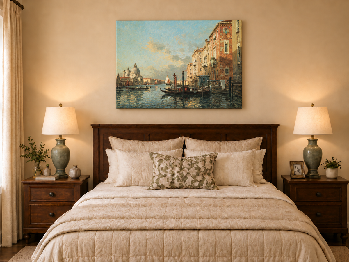 Landschaftsölgemälde – Canal Grande in der Abenddämmerung, Venedig Gondeln