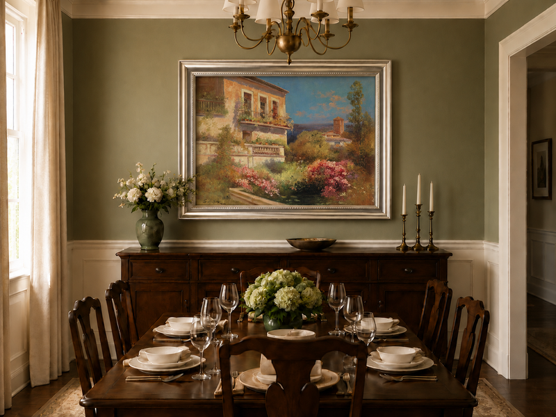 Landscape Oil Painting - Mediterranean Garden Balcony