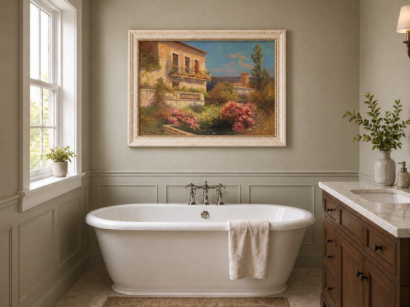 Landscape Oil Painting - Mediterranean Garden Balcony