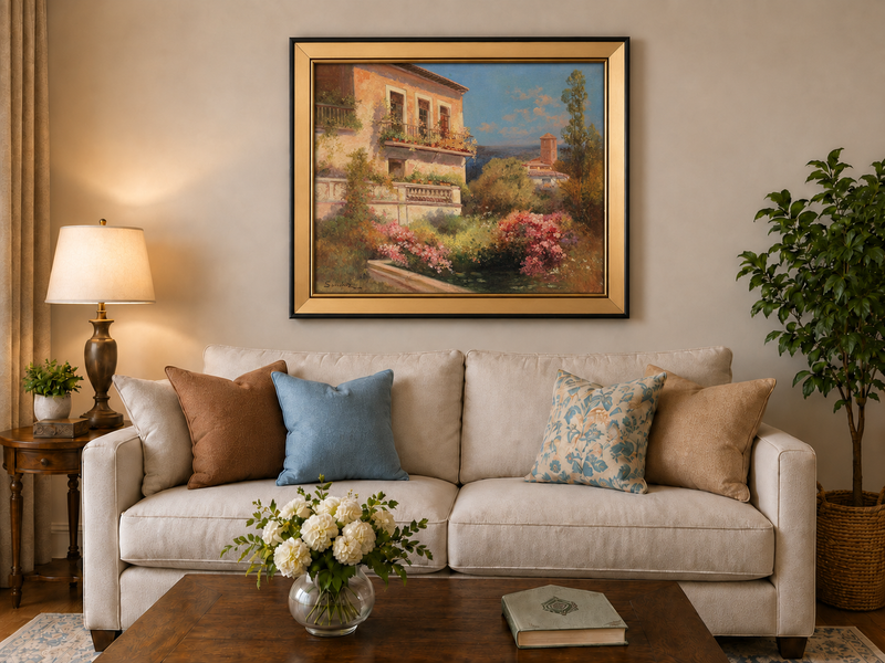 Landscape Oil Painting - Mediterranean Garden Balcony