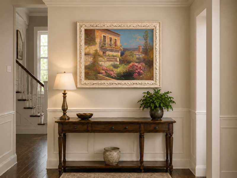 Landscape Oil Painting - Mediterranean Garden Balcony