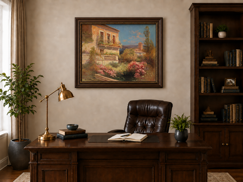 Landscape Oil Painting - Mediterranean Garden Balcony