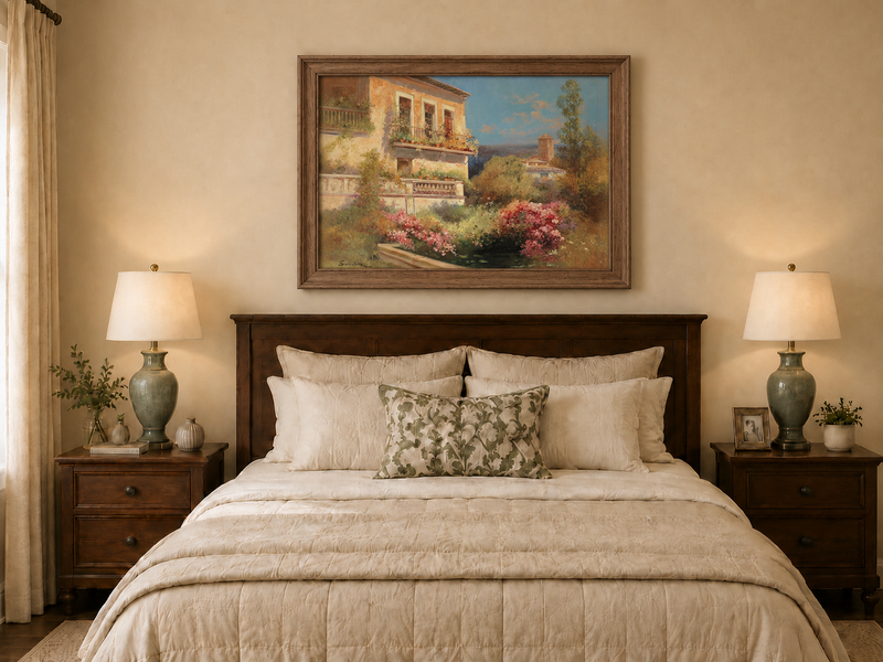 Landscape Oil Painting - Mediterranean Garden Balcony
