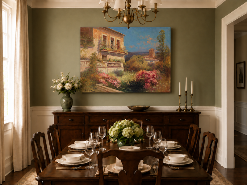 Landscape Oil Painting - Mediterranean Garden Balcony